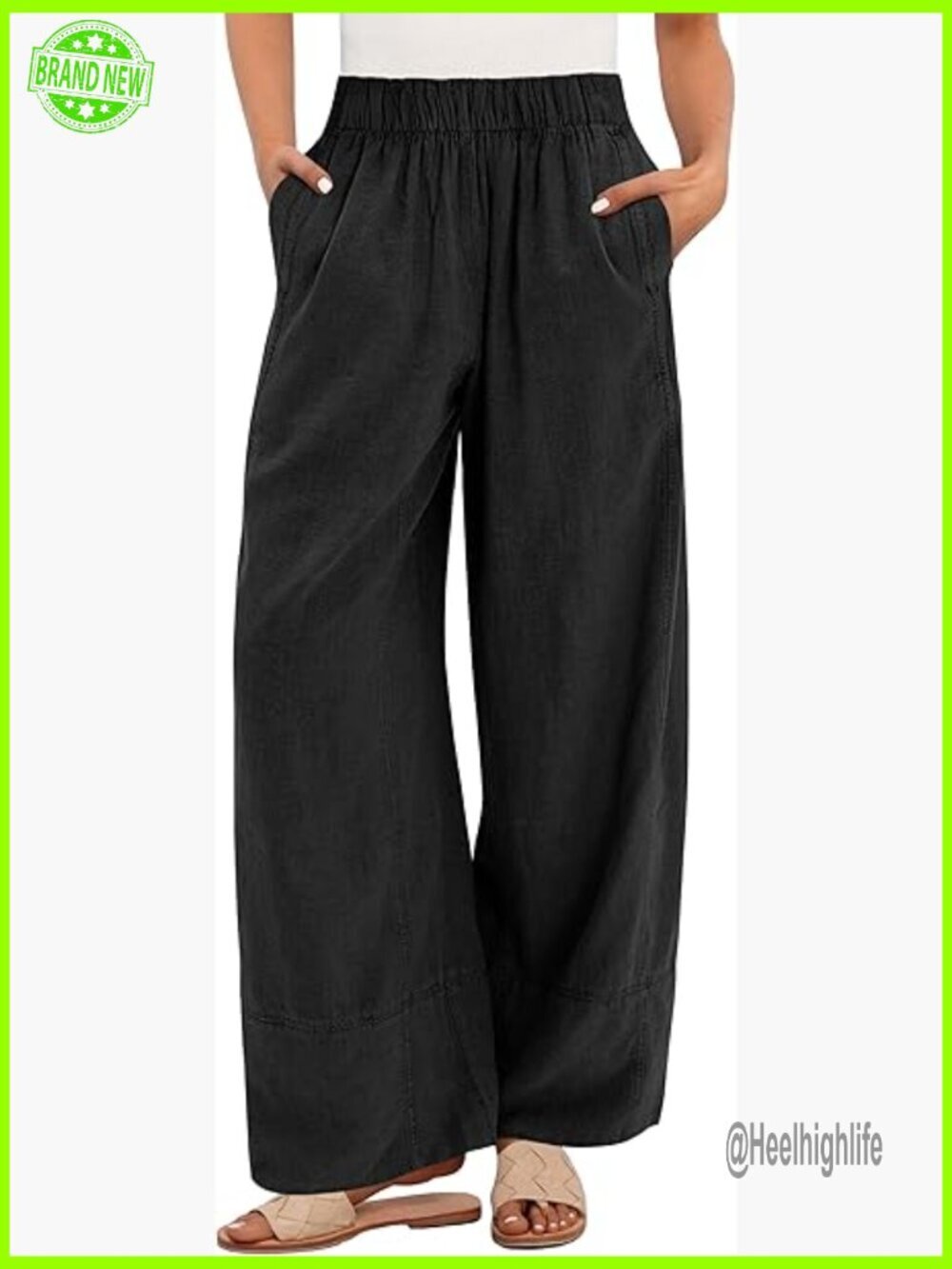 Wide Leg Linen Pants Elastic Waist Lounge Casual Palazzo Trousers